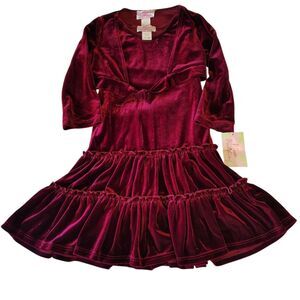2 Pc. Dress Outfit Deep Burgundy Crushed Velvet Size 6x Youth Girls